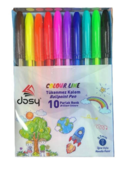 Dosy Colour Line İğne Uçlu Tükenmez Kalem 0.7 mm 10 Renk Paket
