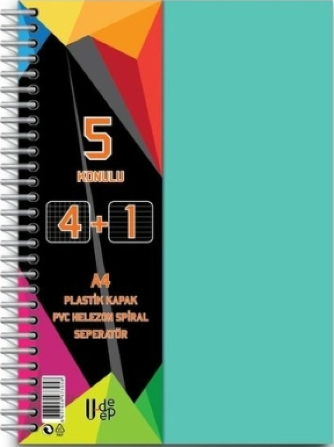 U-Deep Spiralli Pp Kapak 4+1 125 Yaprak Ayraçlı Defter