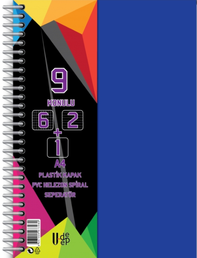 U-Deep Spiralli Pp Kapak 6+2+1 225 Yaprak 9 Ayraçlı Defter