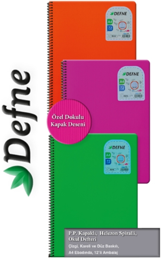 Defne Nova A4 Spiralli Pp Kapak Defter 120 Yaprak