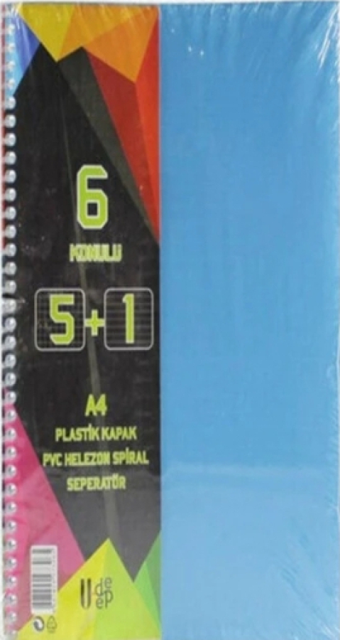 Umut U-deep A4 Büyük Boy 175 Yaprak Ayraçlı Spiralli Plastik Kapaklı 5 Kareli + 1 Çizgili